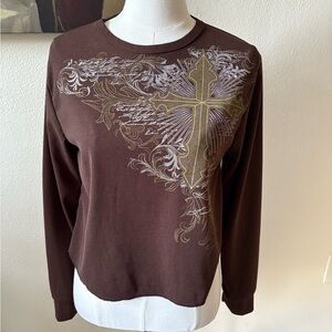Y2K Brown Cross Graphic T Shirt